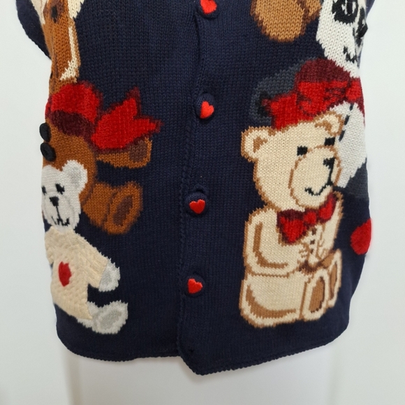 Eagle’s Eye Collectibles 3-D Vintage Grandmacore Teddy Bear V-Neck Knit Vest L - Picture 3 of 12